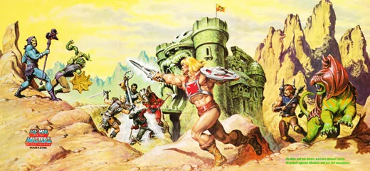 The defense of Grayskull, widescreen centerspread., Masters of the Universe artwork by Earl Norem