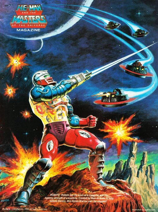 Roboto holds the line, magazine pull-out, 1985., Masters of the Universe artwork by Earl Norem