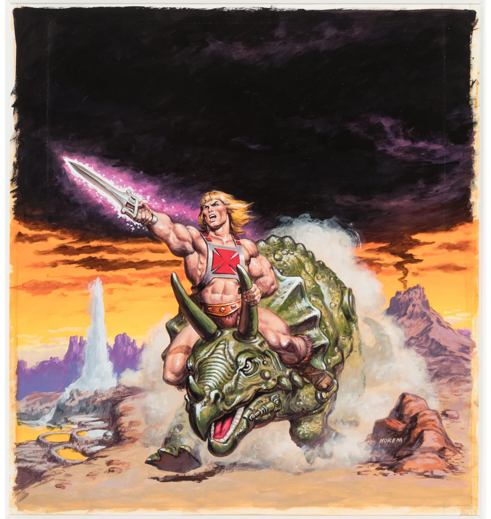 He-Man on Bionatops, original Masters of the Universe painting by Earl Norem