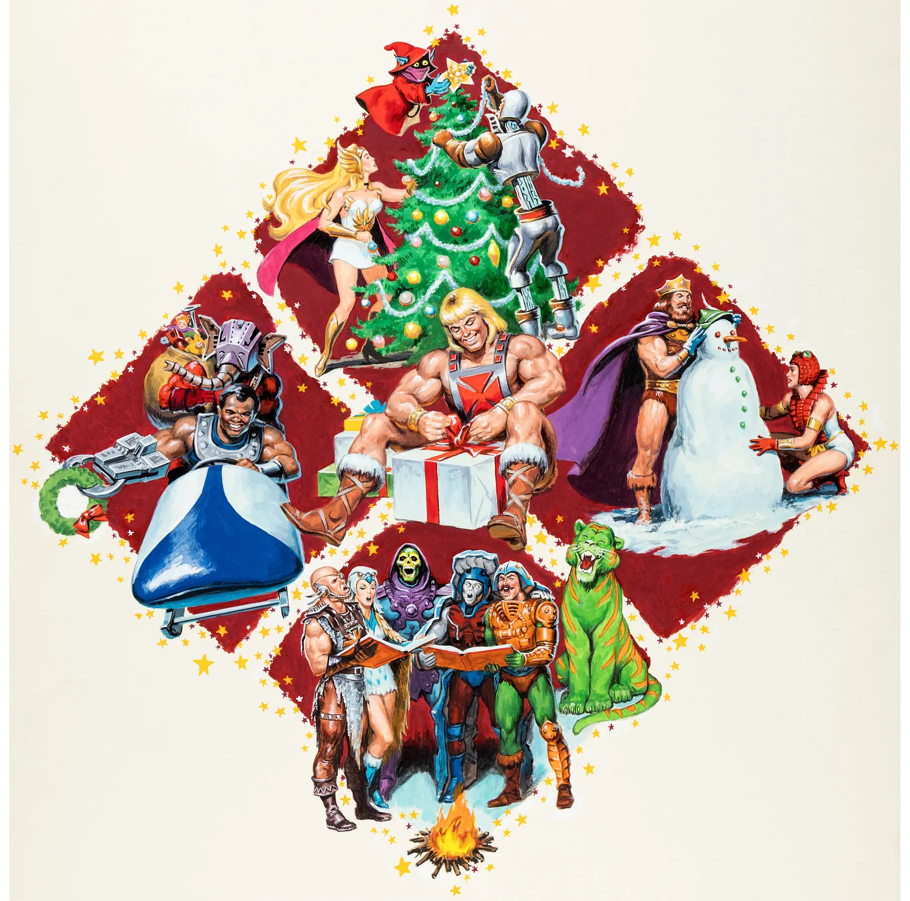 Christmas on Eternia, original Masters of the Universe painting by Earl Norem