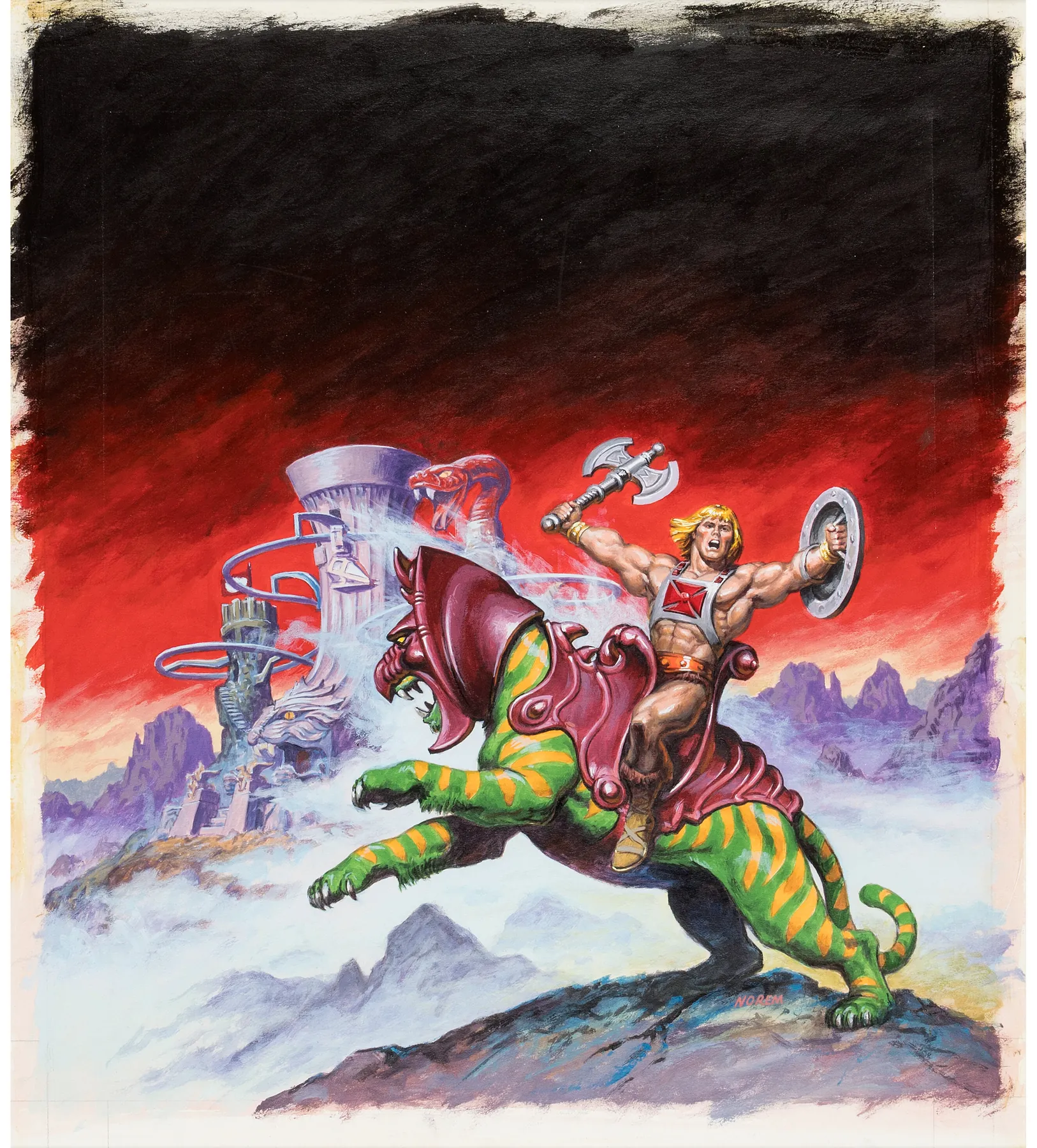 He-Man and Battle Cat, original Masters of the Universe painting by Earl Norem