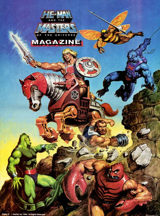 He-Man and Stridor Charge Into Battle, Masters of the Universe poster painted by Earl Norem